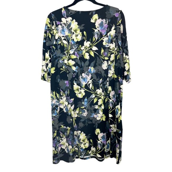 NEW J. Jill Wearever Collection Black Floral Dress Scoop Neck Size Medium Petite - Picture 2 of 6